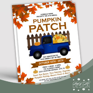 Höst löv Pumpkin Patch Vintage Blue Lastbil Reklamblad