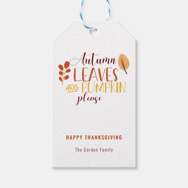 Höst löv Pumpkin Snälla Happy thanksgiving Presentetikett (Framsidan)