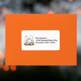 Höst löv Pumpkins Friendly Ghost Halloween Adressetikett