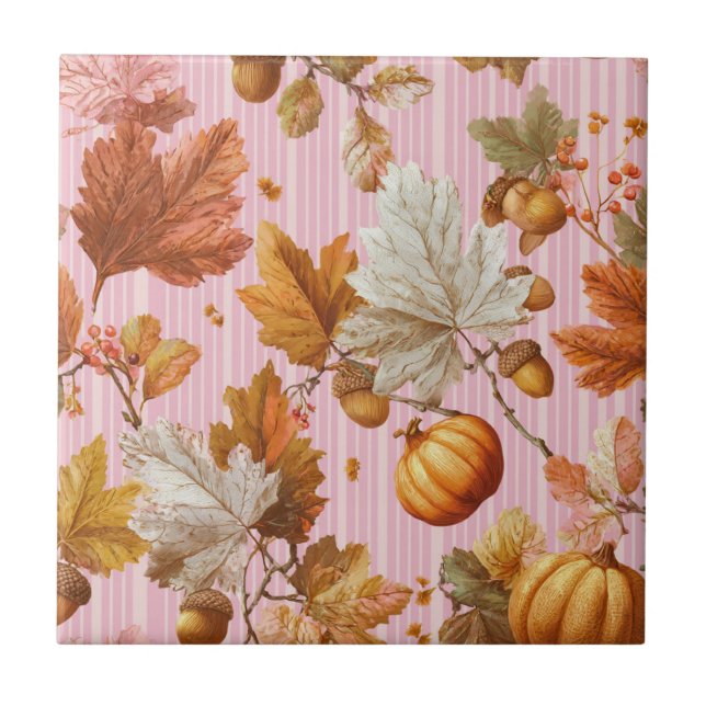 Höst löv & Pumpkins Seamless Mönster Kakelplatta (Framsidan)