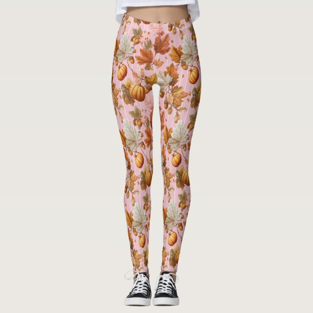 Höst löv & Pumpkins Seamless Mönster Leggings (Framsida)