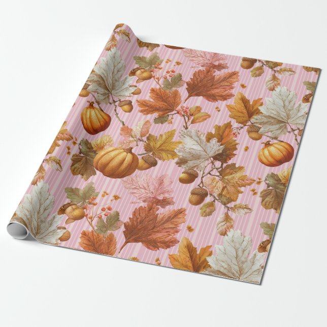 Höst löv & Pumpkins Seamless Mönster Presentpapper (Utrullad)