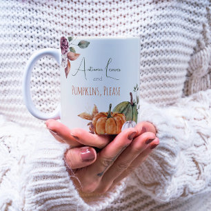 Höst löv & Pumpkins Snälla, Rustic Watercolor Kaffemugg