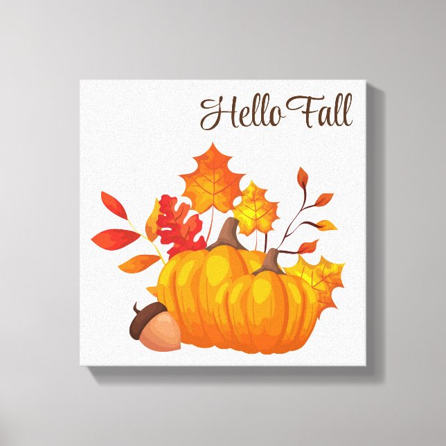 Höst löv Pumpkins Wrapped Canvas Art (Framsida)