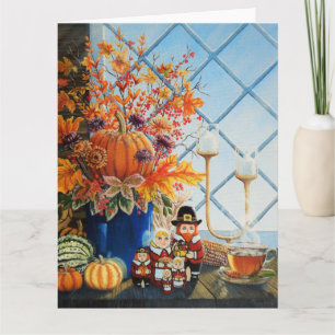 Höst löv, pumpor, Thanksgiving, kapningsdockor Kort