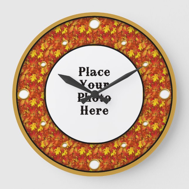 Höst löv Ram - din fotomäggsspärr Stor Klocka (Framsida)