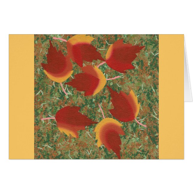 Höst löv Red Maple-Abstrakt på gräs Hälsningskort (Framsidan Horizontal)
