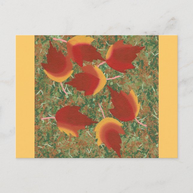 Höst löv Red Maple-Abstrakt på gräs Vykort (Framsida)