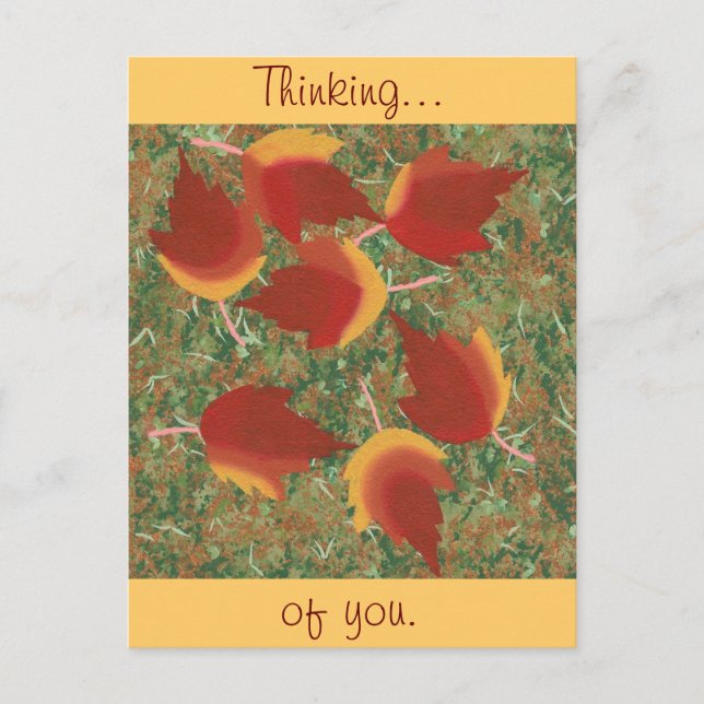 Höst löv Red Maple-Abstrakt på gräs Vykort (Framsida)