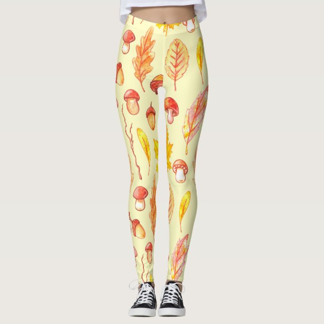 Höst löv: Retro Tapet i vattenfärg Leggings (Framsida)