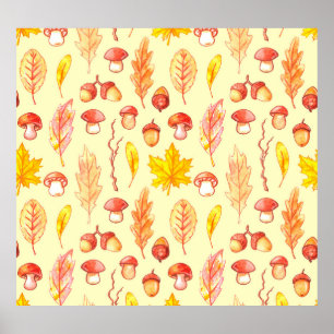 Höst löv: Retro Tapet i vattenfärg Poster