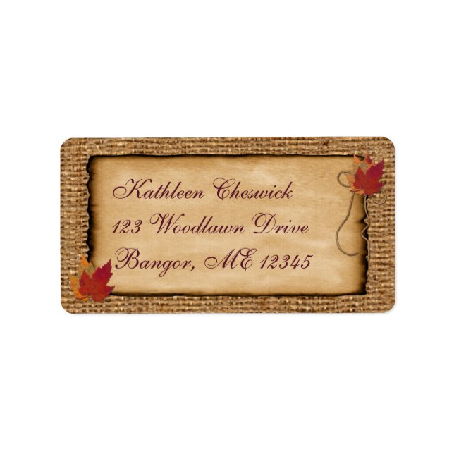 Höst löv, returadressetikett för FAUX Burlap 3 Adressetikett (Framsidan)