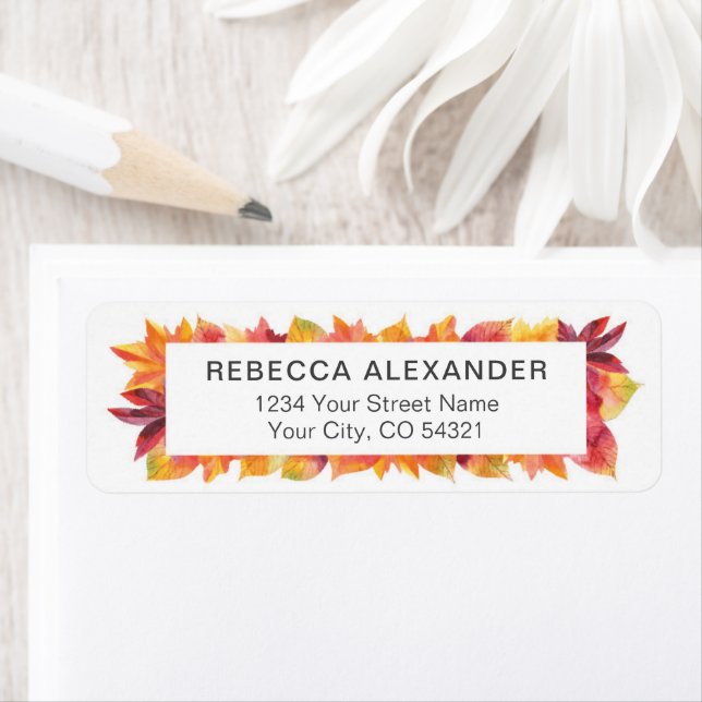 Höst löv returadressetikett för vattenfärg returadress etikett (Insitu)