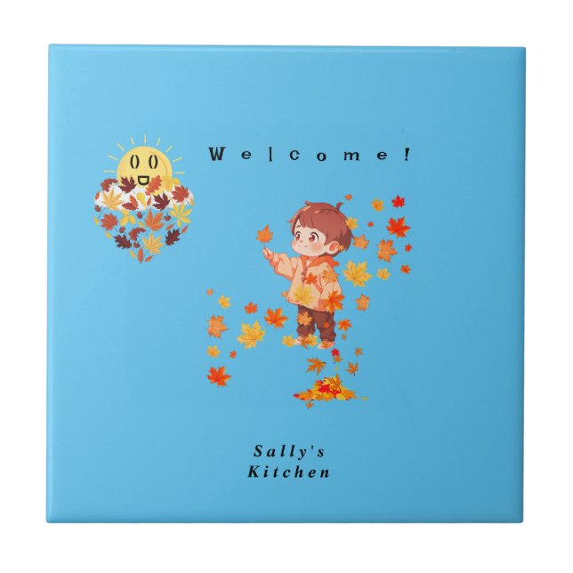 Höst löv Roligt Kakelplatta (Framsidan)