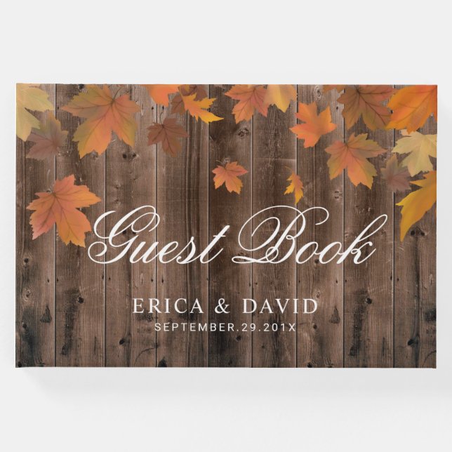 Höst löv Rustic Barn Wood Fall Wedding Gästböcker (Framsida)