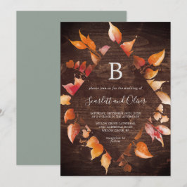 Höst löv | Rustic Brown Wood Diamond Bröllop Inbjudningar