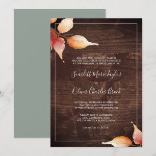 Höst löv Rustic Brown Wood Formal Bröllop Inbjudningar