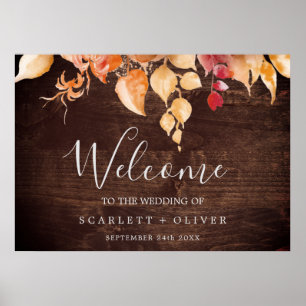Höst löv Rustic Brown Wood Välkommen Bröllop Poster