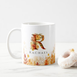 Höst löv Rustic Fall Monogram Brev R Kaffemugg