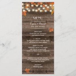 Höst löv Rustic Fall Wedding Menu Meny
