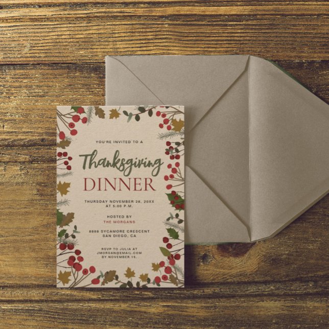 Höst löv Rustic Family Thanksgiving middag Inbjudningar (Thanksgiving dinner rustic invitation.)