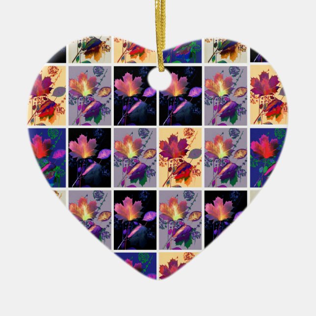 Höst löv Rustic Patchwork Quilt Collage Julgransprydnad Keramik (Framsidan)