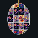 höst löv Rustic Patchwork Quilt Collage Julgransprydnad Keramik<br><div class="desc">Vackert lövlappsverk av höst löv och torkade blommor. Digitalgrafik med anpassningsbar ger en förbluffande färgstark visning. Perfekt för gåva ge eller för att dekorera din egen omgivning.</div>