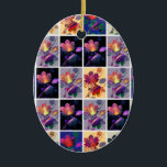 höst löv Rustic Patchwork Quilt Collage Julgransprydnad Keramik<br><div class="desc">Vackert lövlappsverk av höst löv och torkade blommor. Digitalgrafik med anpassningsbar ger en förbluffande färgstark visning. Perfekt för gåva ge eller för att dekorera din egen omgivning.</div>