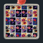 Höst löv Rustic Patchwork Quilt Collage Julgransprydnad Metall<br><div class="desc">Vackert lövlappsverk av höst löv och torkade blommor. Digitalgrafik med anpassningsbar ger en fantastisk färgstark visning. Perfekt för gåva ge eller för att dekorera din egen omgivning.</div>