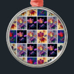 Höst löv Rustic Patchwork Quilt Collage Julgransprydnad Metall<br><div class="desc">Vackert lövlappsverk av höst löv och torkade blommor. Digitalgrafik med anpassningsbar ger en fantastisk färgstark visning. Perfekt för gåva ge eller för att dekorera din egen omgivning.</div>