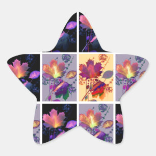 Höst löv Rustic Patchwork Quilt Collage Stjärnformat Klistermärke