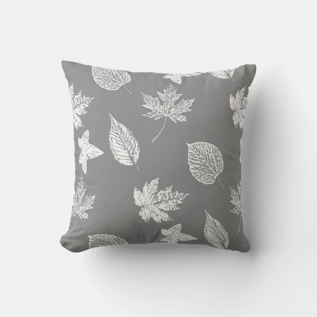 Höst löv - silvergrå färg och vit kudde (Framsida)