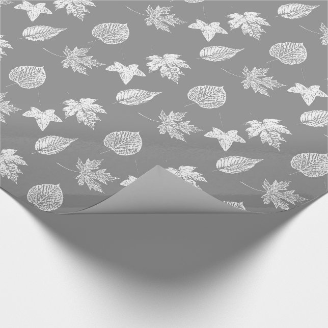 Höst löv - silvergrå färg och vit presentpapper (Hörn)