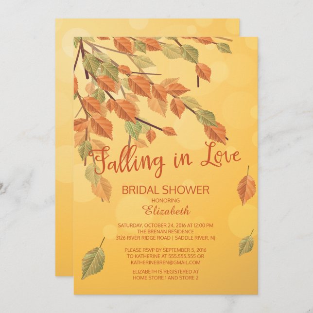 Höst löv som sjunker i Kärlek Möhippa Inbjudan (Fram/baksida)