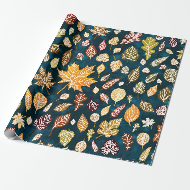 Höst löv, sömlös bakgrundsvintage mönster presentpapper (Utrullad)