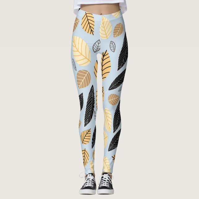 Höst löv: Sömlös blå bakgrund Leggings (Framsida)