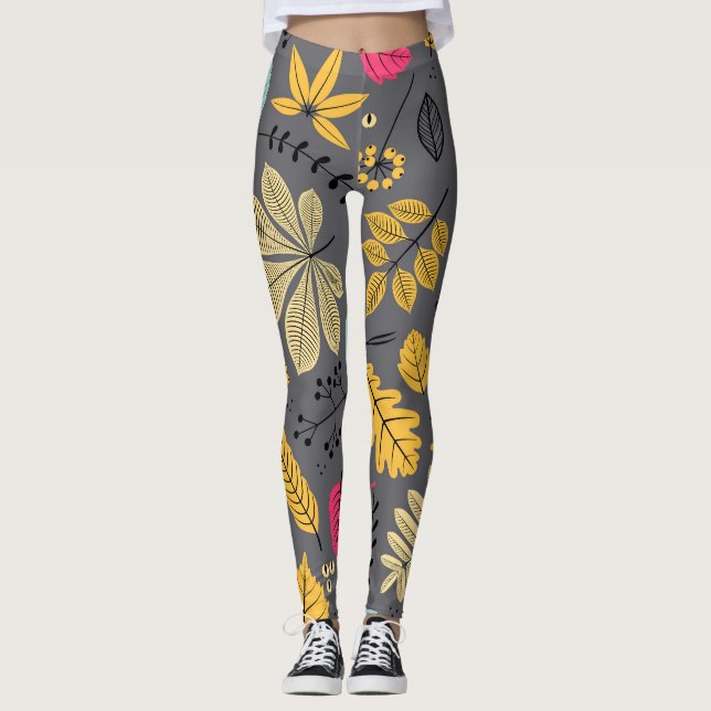 Höst löv: Sömlös Mörk Mönster Leggings (Framsida)