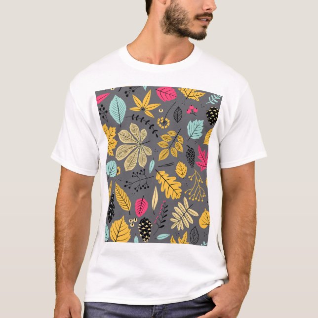 Höst löv: Sömlös Mörk Mönster T Shirt (Framsida)
