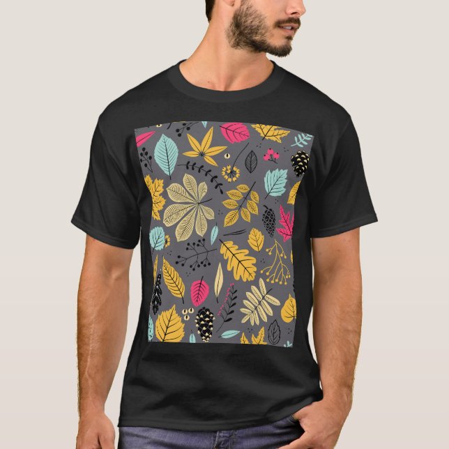 Höst löv: Sömlös Mörk Mönster T Shirt (Framsida)