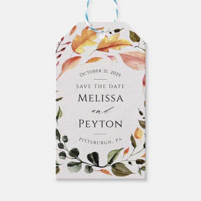 Höst löv Spara datum Presentetikett (Framsidan)