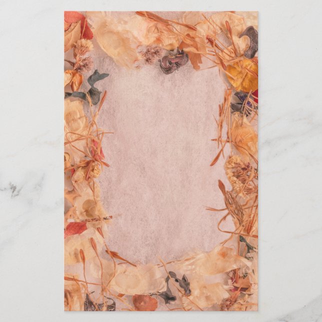 Höst löv, stjälkar, fröer, gult och orange brevpapper (Framsida)