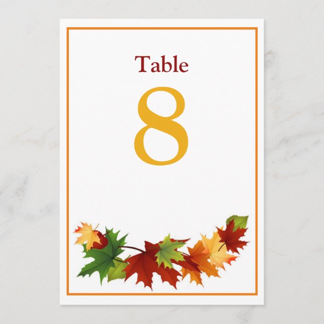 Höst löv stort Bordsnummer-kort 5 x 7 Inbjudningar (Framsida)