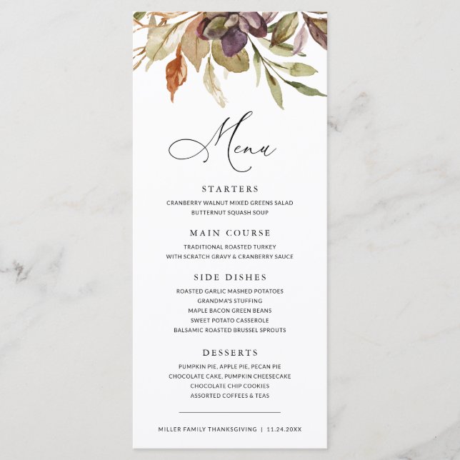 Höst löv Succult Thanksgiving Friendsgiving Meny (Framsida)