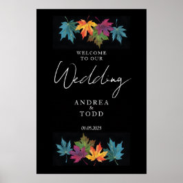 Höst löv svart kontrast bröllop välkommen poster