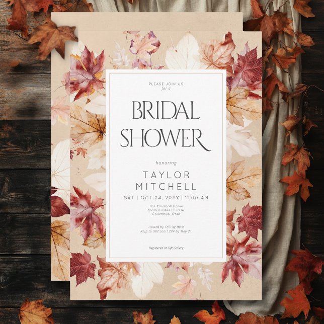 Höst löv Tan Möhippa Inbjudningar (Rustic Wreath of Fall Leaves Tan Bridal Shower Invitation)