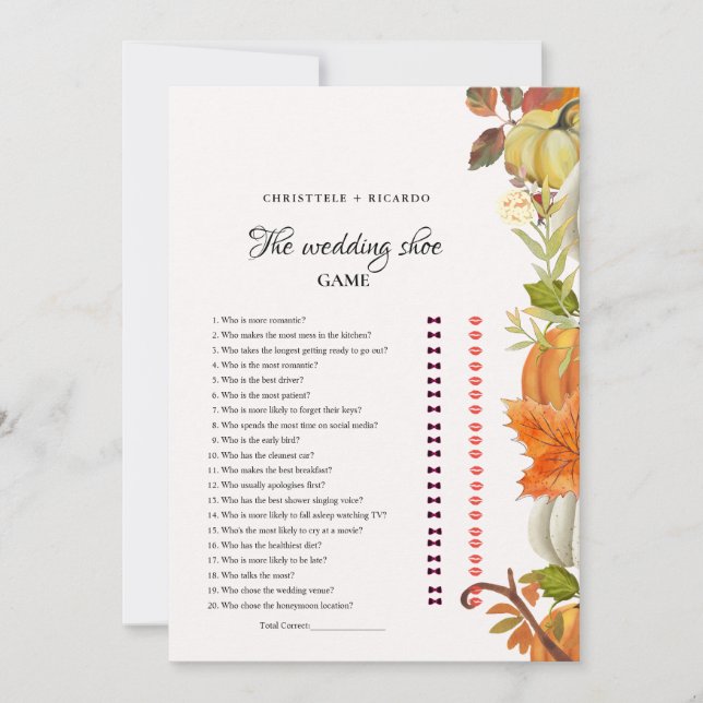 Höst löv Tea Weding Shoe Game Card Meddelande (Framsida)