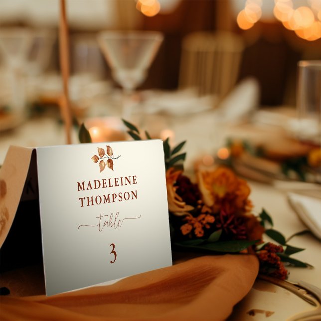 Höst löv Terracotta Chic Bröllop-platskort Bordsnummer (autumn fall wedding guest name table number card leaves foliage botanical terracotta elegant chic )