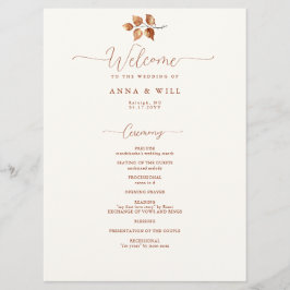Höst löv Terracotta Elegant bröllop Ceremony Program