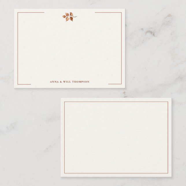 Höst löv Terracotta Elegant bröllop par Anteckningskort (Fram/baksida)