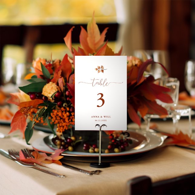 Höst löv Terracotta Elegant Classic Bröllop Bordsnummer (autumn leaves fall wedding table number elegant romantic calligraphy terracotta burnt orange classy)